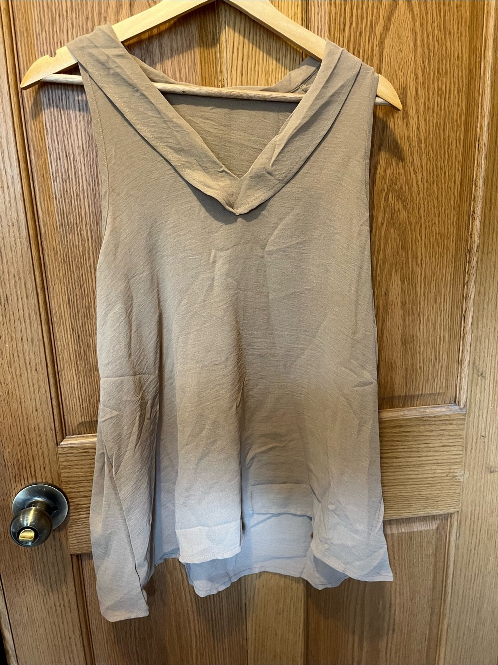 Sleeveless V-Neck Flowing Womens Top and pants in Taupe